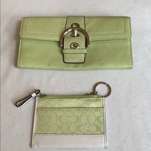 Coach Green Ling Wallet and Matching Card Case